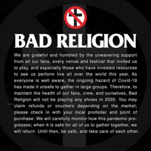 Bad Religion cancela conciertos en 2020